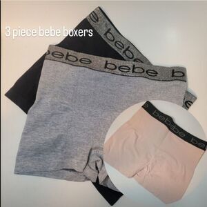 NWOT Bebe 3 PIECE Ladies Boxer Briefs Gray Black Pink